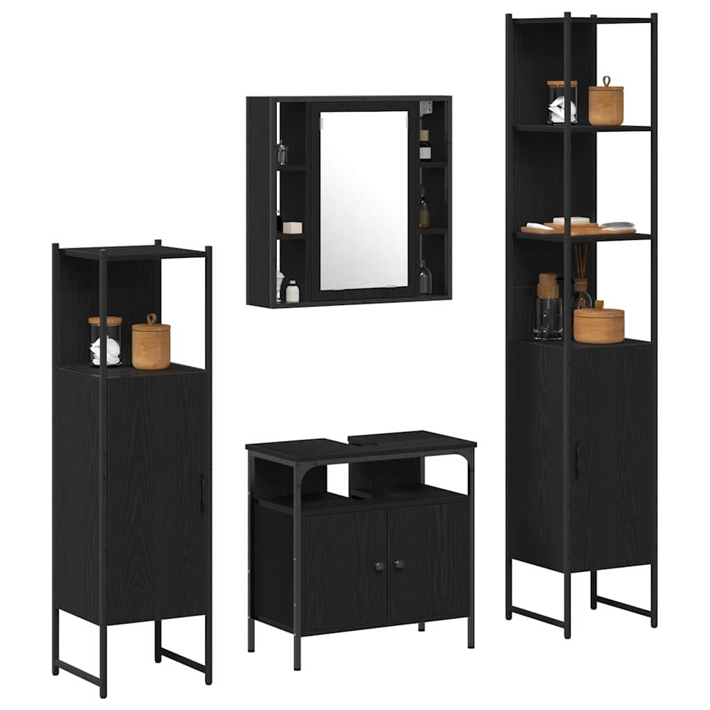 Bathroom Cabinet Set Other 4 pcs Black oak 33 x 33 x 185.5 cm